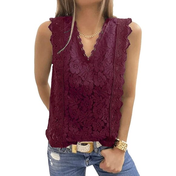 🍒 2/$20 🍒 New Cranberry Lace V Neck Tunic Tank  Sleeveless Shirt Blouse sz M - Picture 1 of 6
